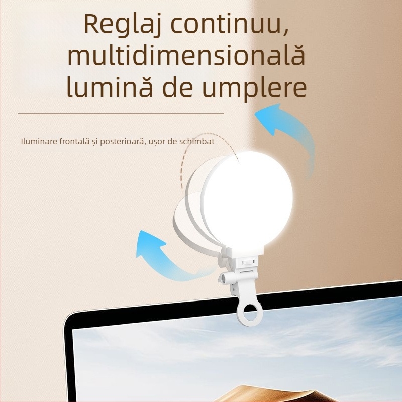 Lumină LED de umplere mini pentru fotografie și streaming live, model F01, LED tri-color, 3.5W, 5V, manevrabilă