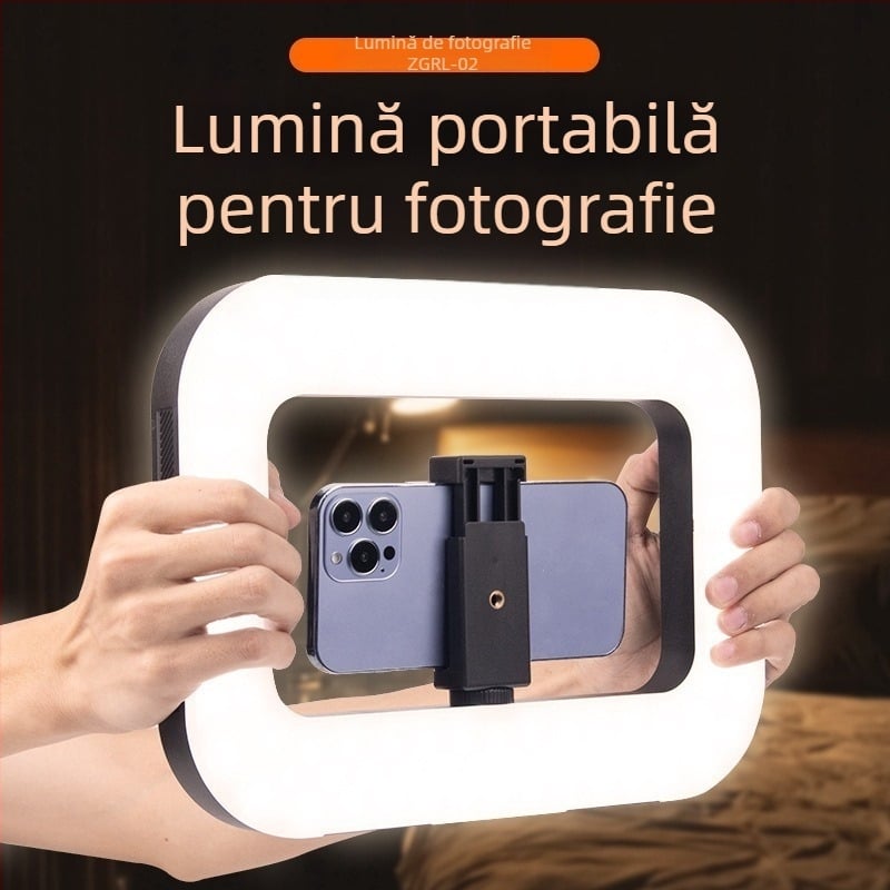 Lumină inel pentru portret și înregistrări video, lumină de umplere manuală, iluminare portabilă cu temperatură a culorii reglabilă 2500–9900K și reglaj al intensității, model Zgrl-02, 20W