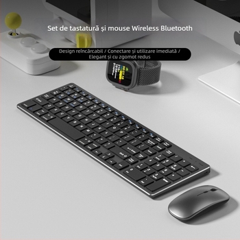 Set tastatură și mouse wireless — silențios, senzor optic 1600dpi, ergonomic, rezistent la apă, interfețe USB