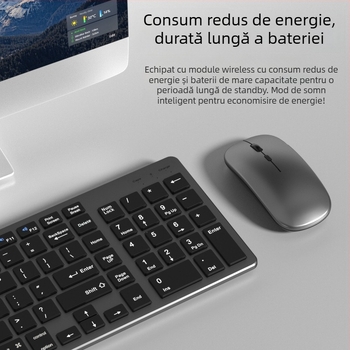 Set tastatură și mouse wireless — silențios, senzor optic 1600dpi, ergonomic, rezistent la apă, interfețe USB