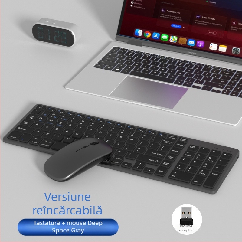 Set tastatură și mouse wireless — silențios, senzor optic 1600dpi, ergonomic, rezistent la apă, interfețe USB
