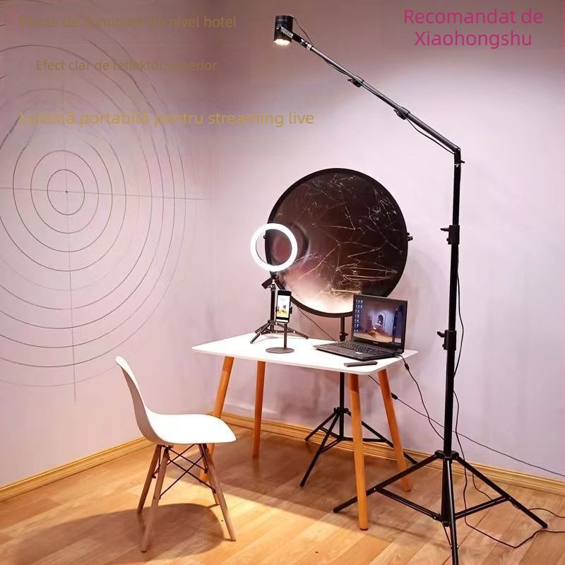 Lumină pentru streaming live cu montaj pe tavan – putere 10–50W; temperatură culoare 2500–9900K; tensiune 220V; extensie retractabilă; potrivit pentru divertisment, streaming, înregistrare video, fotografie de studio