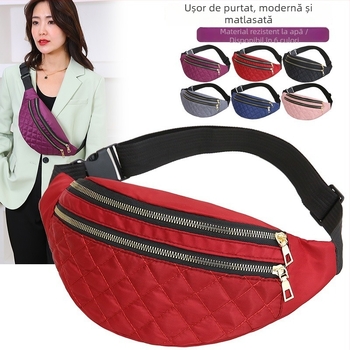 Geantă de talie pentru femei, model quilt diamantat, material Oxford, închidere cu fermoar, buzunar intern pentru telefon și buletin, potrivită pentru plimbări