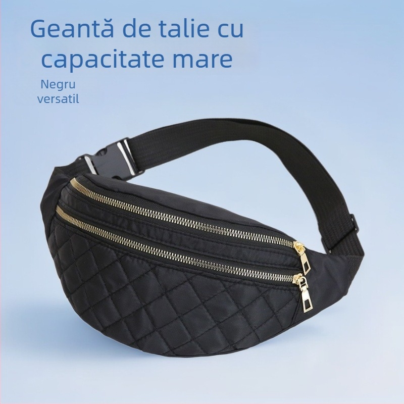Geantă de talie pentru femei, model quilt diamantat, material Oxford, închidere cu fermoar, buzunar intern pentru telefon și buletin, potrivită pentru plimbări
