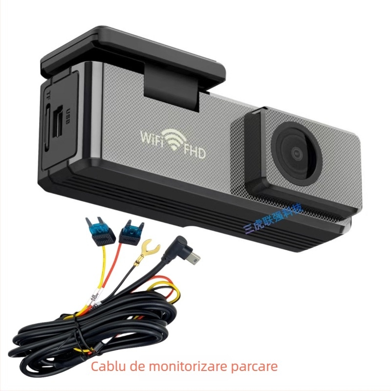 Camera dash auto 1080p, lentilă 150°, WiFi, control vocal inteligent, monitorizare parcare 24h