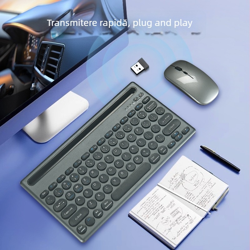 Set tastatură și mouse wireless K1000 – Bluetooth și 2.4G dual-mode, 100 taste, compatibil cu notebook, tabletă, desktop și telefon mobil