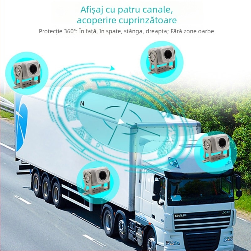 Înregistrator de condus pentru camioane și autobuze: unghi 170°, 1080p, TF card până la 128GB, stocare 24H, montaj în consola centrală, funcții: imagine inversă, înregistrare în buclă, monitorizare la parcare