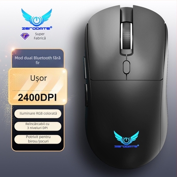 Mouse fără fir cu mod dual 2.4G/Bluetooth, DPI 1600, 6 butoane, interfață USB, reîncărcabil și ergonomic