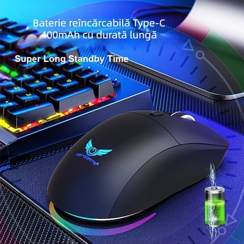 Mouse fără fir cu mod dual 2.4G/Bluetooth, DPI 1600, 6 butoane, interfață USB, reîncărcabil și ergonomic
