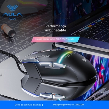 AULA Tarantula S12PRO mouse de gaming cu fir, mecanic, macro-programabil, 12800 DPI, 8 taste programabile, USB, reglaj DPI în patru trepte, design ergonomic