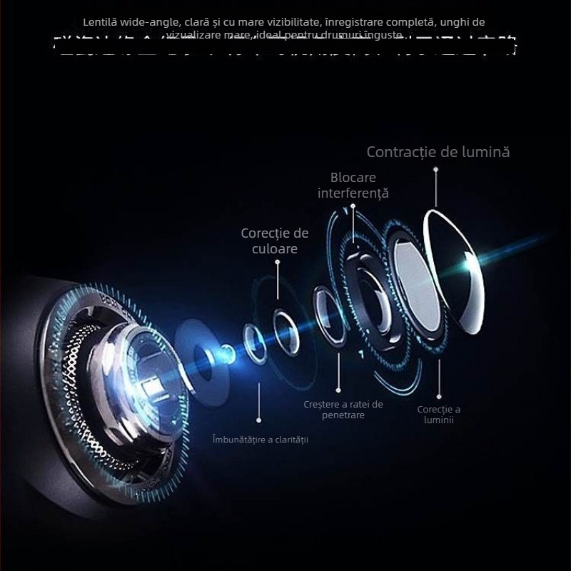 Camera de bord 360° cu viziune de noapte, camere față, spate, stânga și dreapta, 1080p, 1,5GB memorie, fără ecran