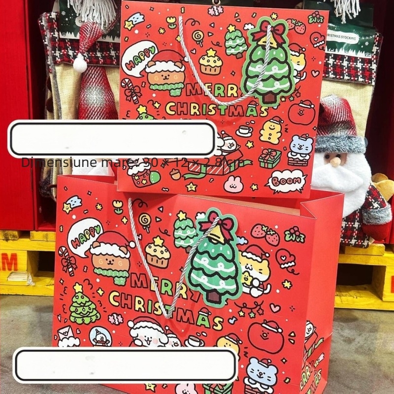 Sac de cadouri cu design Crăciun graffiti cu cățeluș, capacitate mare, carton, stil desen animat