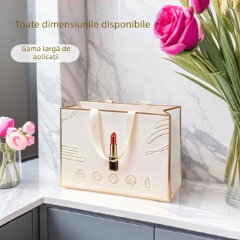 Genți de cadouri INS stil, cu embosare, acoperire UV și ștampilare la cald, carton alb, dimensiuni personalizabile, imprimare a logo-ului