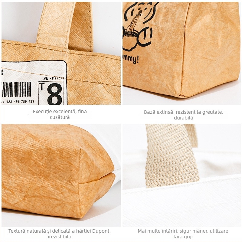 DuPont sacoșă de hârtie cu logo personalizat — imprimare UV, formă orizontală, material hârtie DuPont