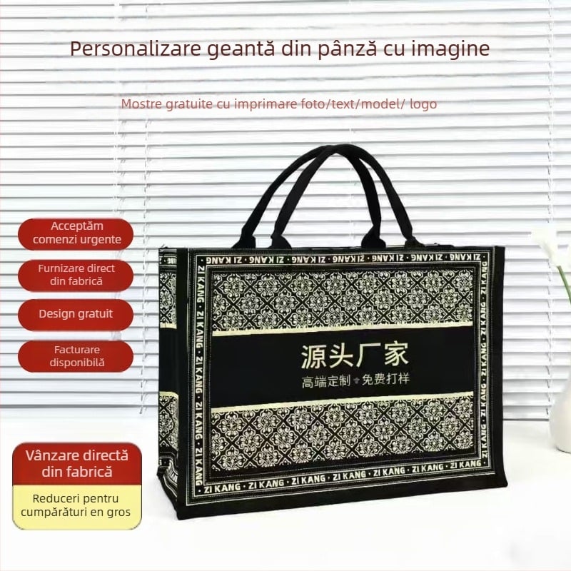 Geantă din pânză cu logo personalizat, capacitate mare, stil Tote/handbag, ecologică și rezistentă la uzură; imprimare: digitală, serigrafie, transfer termic, sublimare