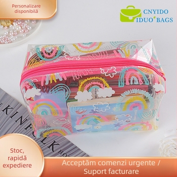 Geantă transparentă din TPU pentru cosmetice, husă groasă pentru creioane, geantă imprimată octagonală cu fermoar, cusută; Material: PVC EVA TPU; Lungimea fermoarului: 10–30 cm; Destinație: ambalare cosmetică