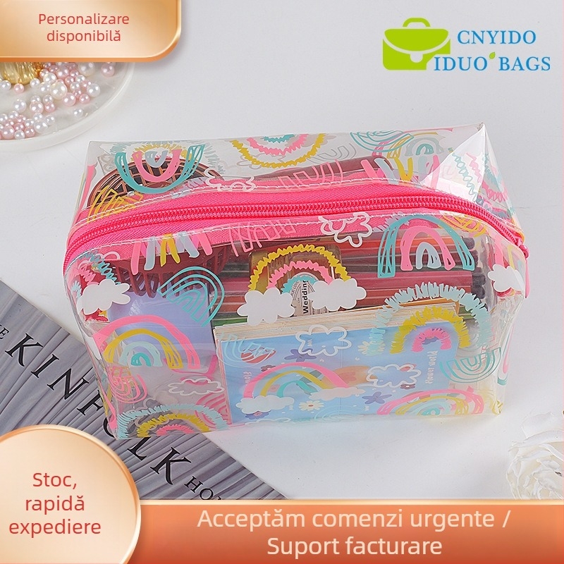 Geantă transparentă din TPU pentru cosmetice, husă groasă pentru creioane, geantă imprimată octagonală cu fermoar, cusută; Material: PVC EVA TPU; Lungimea fermoarului: 10–30 cm; Destinație: ambalare cosmetică