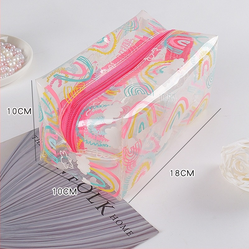 Geantă transparentă din TPU pentru cosmetice, husă groasă pentru creioane, geantă imprimată octagonală cu fermoar, cusută; Material: PVC EVA TPU; Lungimea fermoarului: 10–30 cm; Destinație: ambalare cosmetică