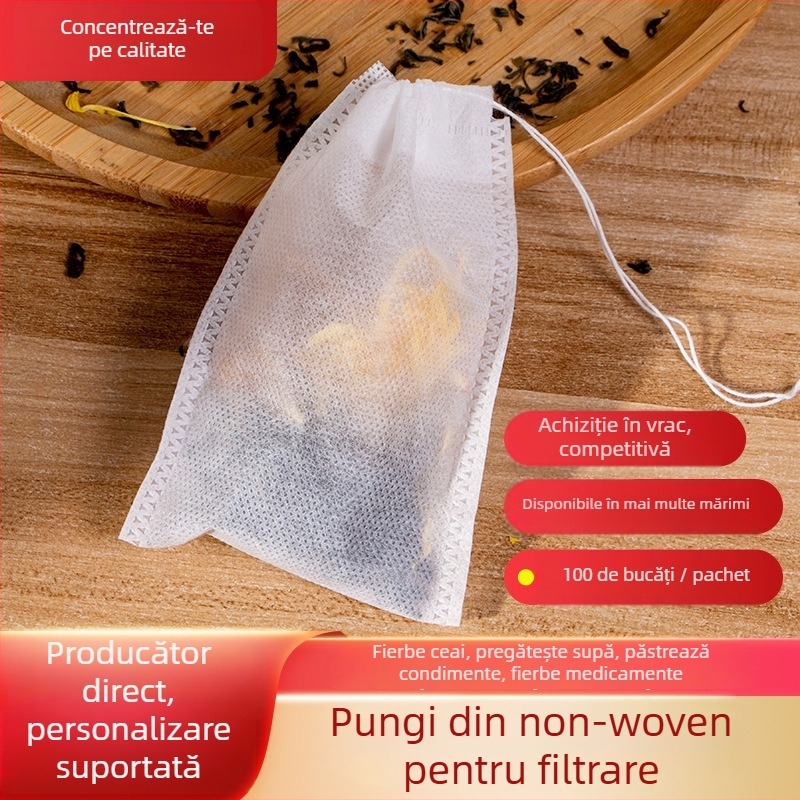 Sac de ceai cu șnur, filtru din non-țesut – potrivit pentru ceai, condimente, decocturi din medicina chineză și băi de picioare
