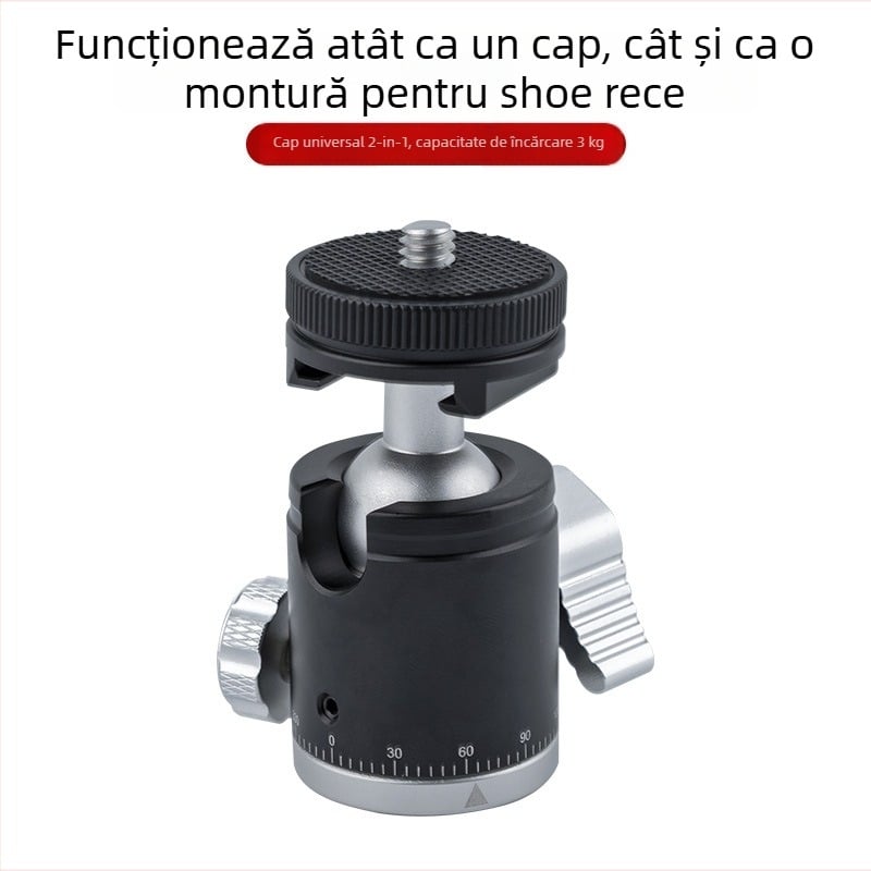 Trepied pentru telefon mobil cu cap PTZ panoramic, din aliaj de aluminiu, rotație orizontală 360°, rotație verticală 90°, amortizare pentru filmare stabilă
