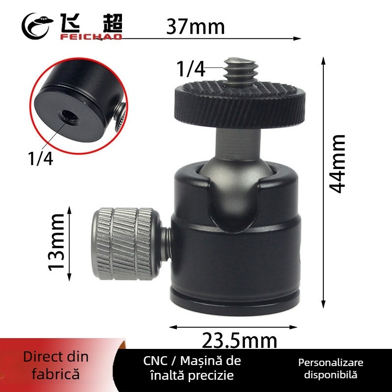 Capul de bilă mini pentru trepied, rotire de 360°, șurub 1/4-inch, aliaj de aluminiu, 33,5 g, compatibil cu Insta360, DJI Action5, Osmo360 și alte camere