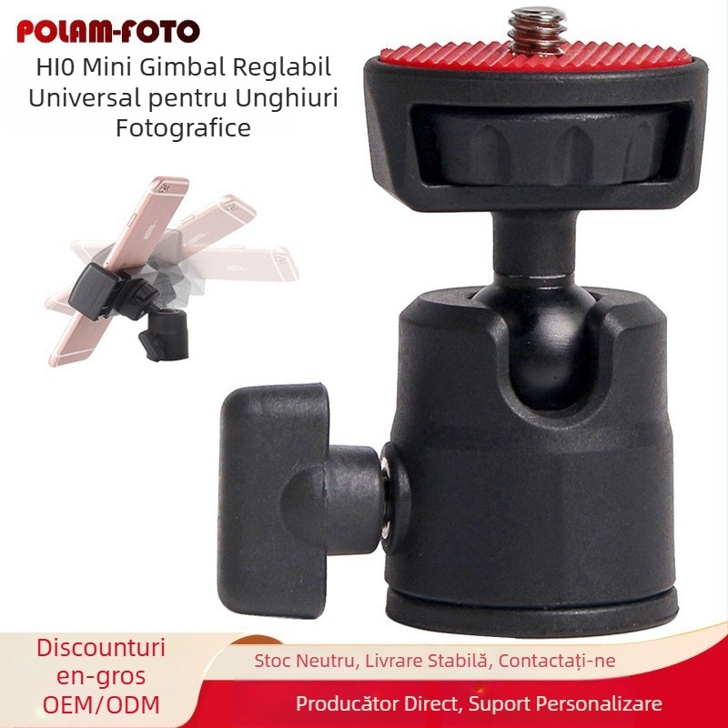 POLAM-FOTO Cap de bală pentru trepied — Rotire 360°, Montaj standard 1/4", Material plastic + aliaj, Înclinare verticală 90°, Panoramă orizontală 135°