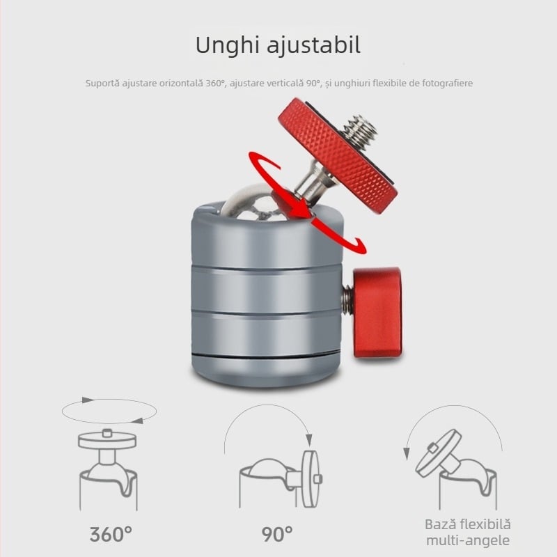 Q18 Mini Cap de Sferă – Panoramă Dublă, 360° Orizontal, -80° până la +90° Vertical, Aluminiu, Ușor 81 g, Universal