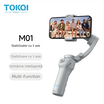 TOKQI stabilizator portabil cu trei axe pentru telefonul mobil, urmărire facială, M01 — rotire 320° pe orizontală și verticală, greutate netă 378 g