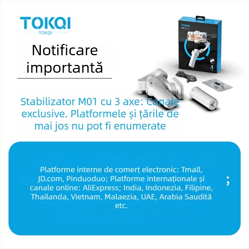 TOKQI stabilizator portabil cu trei axe pentru telefonul mobil, urmărire facială, M01 — rotire 320° pe orizontală și verticală, greutate netă 378 g