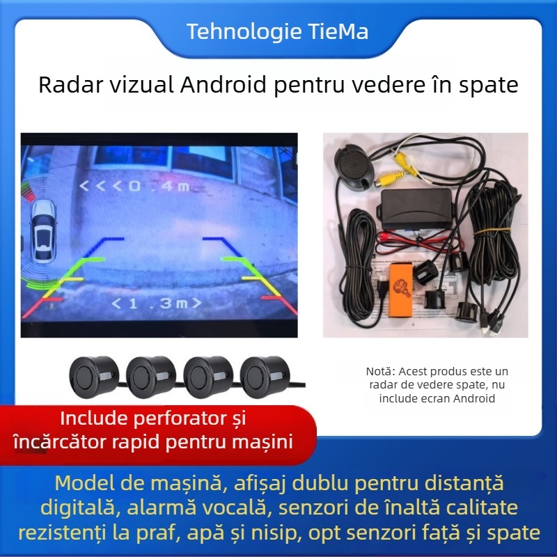 Radar vizual de mers înapoi, vd3, 8 sonde, rază 0,2–2,5 m, alarmă vocală, afișaj pentru mașină