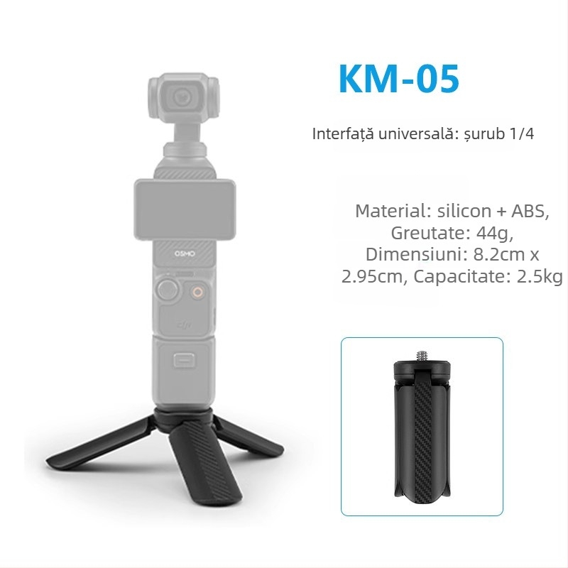 Tripod Km-05 pentru camere cu stabilizator de mână — ABS plastic, sarcină 2,5 kg, 3D gimbal, greutate 44 g