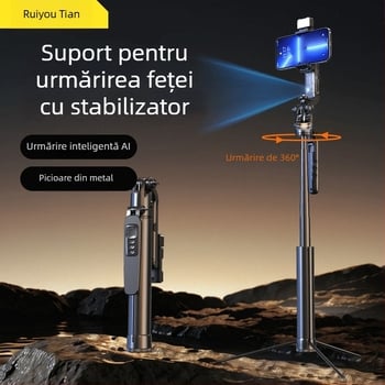 Trepied cu urmărire facială AI pentru telefon mobil, pan-tilt 360°, aliaj de aluminiu, 630 g, universal pentru telefoane