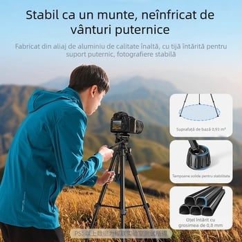 Trepied pentru cameră cu gimbal 3D pentru DSLR/Mirrorless, 3 secțiuni, aliaj de aluminiu, placă de eliberare rapidă, sarcină 2–5 kg, stabil pentru streaming live