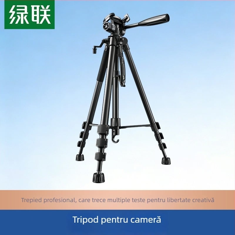 Trepied pentru cameră cu gimbal 3D pentru DSLR/Mirrorless, 3 secțiuni, aliaj de aluminiu, placă de eliberare rapidă, sarcină 2–5 kg, stabil pentru streaming live