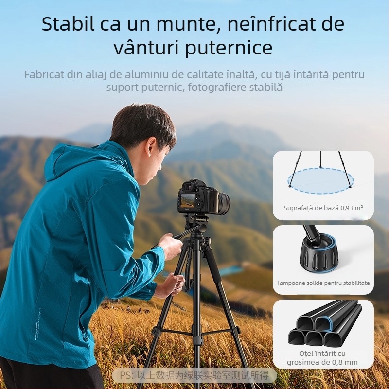 Trepied pentru cameră cu gimbal 3D pentru DSLR/Mirrorless, 3 secțiuni, aliaj de aluminiu, placă de eliberare rapidă, sarcină 2–5 kg, stabil pentru streaming live