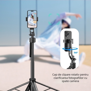 Suport gimbal cu urmărire facială AI pentru smartphone – corp din aluminiu, rotație verticală 360°, greutate 620 g, compatibil cu majoritatea telefoanelor, utilizare interioară/exterioară