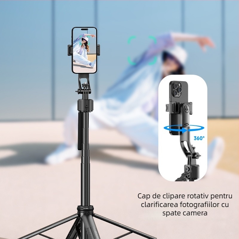 Suport gimbal cu urmărire facială AI pentru smartphone – corp din aluminiu, rotație verticală 360°, greutate 620 g, compatibil cu majoritatea telefoanelor, utilizare interioară/exterioară