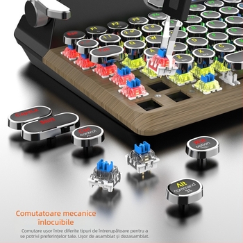 Tastatură mecanică cu conexiune în trei moduri (Bluetooth/receptor 2.4G/USB cablat), iluminare RGB, carcasă din aliaj de aluminiu, până la 87 taste