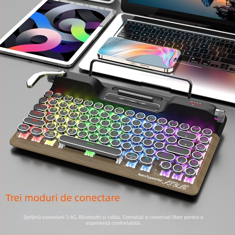 Tastatură mecanică cu conexiune în trei moduri (Bluetooth/receptor 2.4G/USB cablat), iluminare RGB, carcasă din aliaj de aluminiu, până la 87 taste