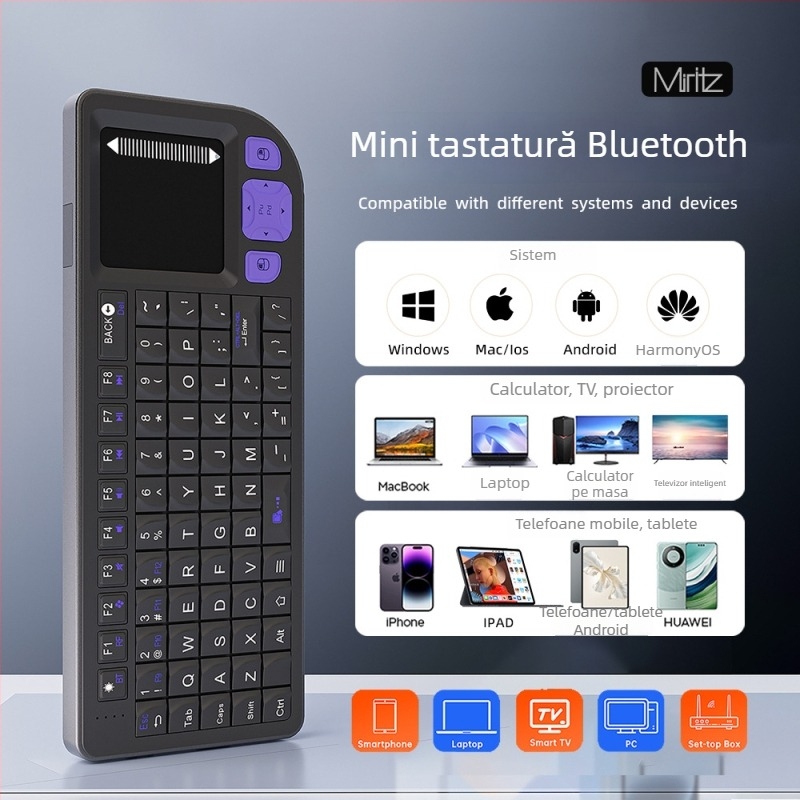 Tastatură Bluetooth, 73 taste, iluminare RGB, wireless, conectare simultană la 2 dispozitive