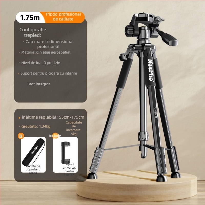NP-8850 trepied pentru camere SLR cu cap 3D gimbal, aliaj de aluminiu, 4 segmente, încărcare 6–10 kg, placă de eliberare rapidă