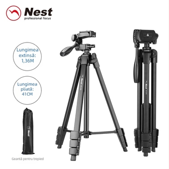 NT-510 Trepied pentru telefonul mobil cu 3D gimbal, 4 secțiuni, aliaj de aluminiu, placă cu eliberare rapidă, sarcină de până la 3 kg