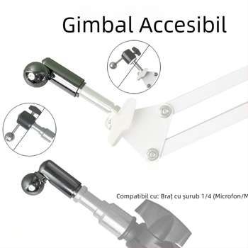 Cap de bilă universal metalic cu adaptor de 17 mm pentru trepied 1/4, montaj prin rotație, rotație verticală 90°, rotație orizontală 0°, greutate 0.006