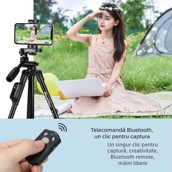 Trepied NP8810 cu 3D PTZ, aliaj de aluminiu, sarcină 6-10 kg, include clip pentru telefon