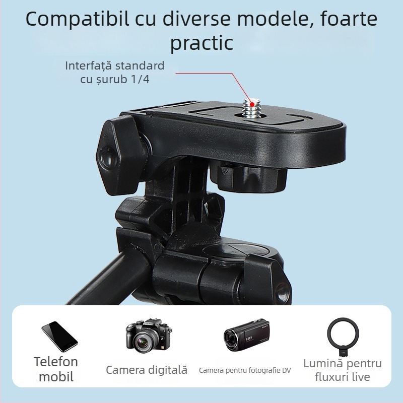 Trepied NP8810 cu 3D PTZ, aliaj de aluminiu, sarcină 6-10 kg, include clip pentru telefon