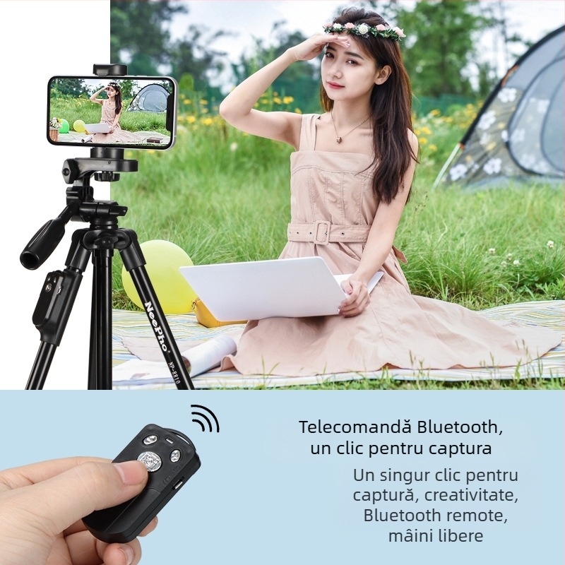 Trepied NP8810 cu 3D PTZ, aliaj de aluminiu, sarcină 6-10 kg, include clip pentru telefon