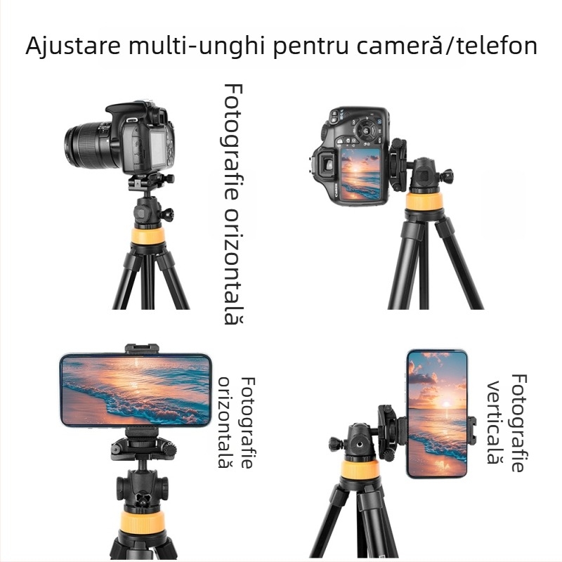 Trepied cu cap balon pentru telefoane și camere compacte – 5 secțiuni, aliaj de aluminiu + ABS, încărcare 2 kg, placă de eliberare rapidă