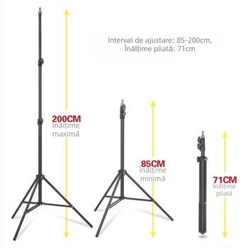 Trepied pentru telefon mobil cu cap pan-tilt pentru streaming live, aliaj de aluminiu, design cu 3 secțiuni, suport pe podea