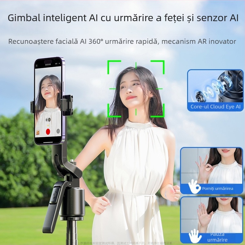 Esper Stabilizator inteligent pentru telefon cu recunoaștere facială încorporată — fără instalare, ABS aluminiu, 360° pan/tilt, 270° limită rotație