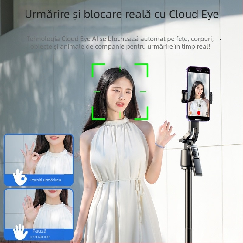 Esper Stabilizator inteligent pentru telefon cu recunoaștere facială încorporată — fără instalare, ABS aluminiu, 360° pan/tilt, 270° limită rotație